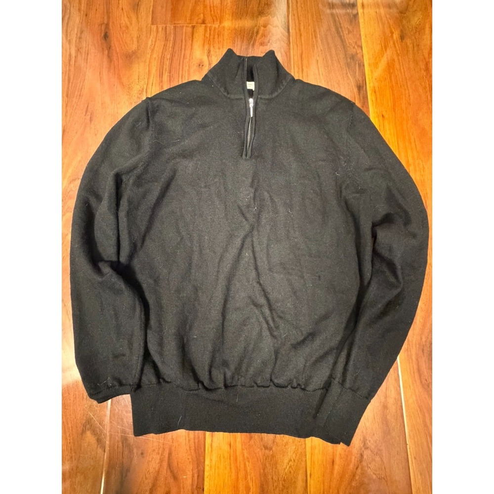 Suitsupply Sweater Men SZ L Black Wool Quarter Zip Pullover Lightweight
